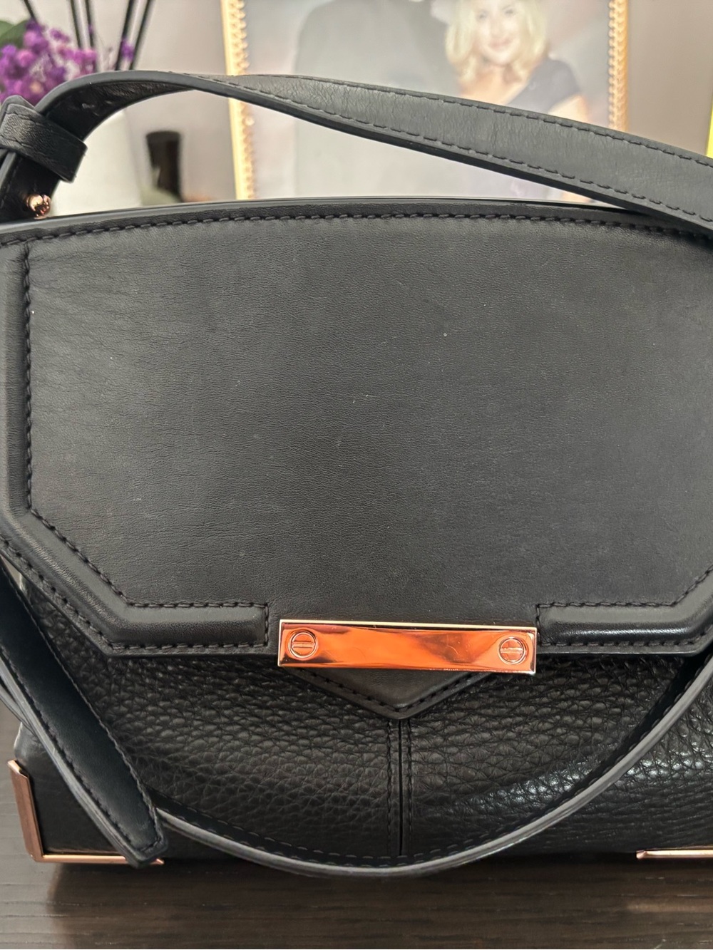Alexander Wang Black Leather Crossbody Bag with Rose Gold Accent